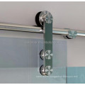 Single lite sliding frosted tempered glass barn door with stainless steel tubular sliding track system